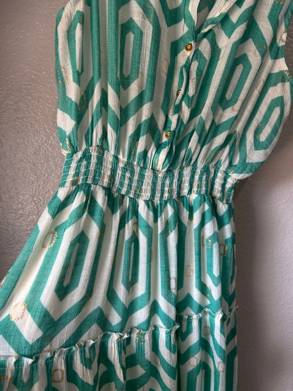 Alex & Parker Sleeveless Geo Pattern Mint Maxi Dress Tiered Sz XL Boho TC0361 - Picture 6 of 9